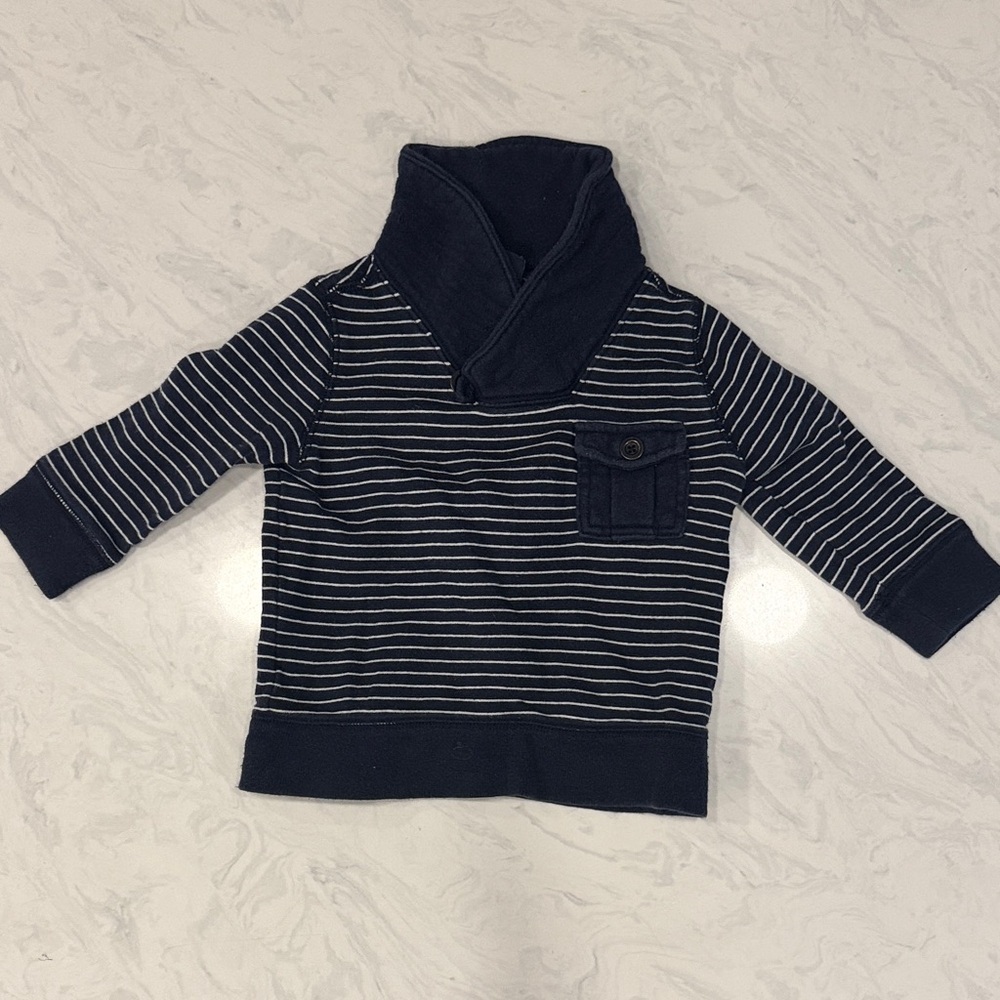 GAP Navy and White Striped Kids Sweater with Shawl Collar